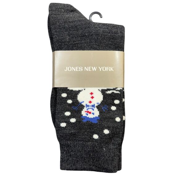 Jones New York Crew Socks Men's Size 9-11 Gray Knitted Snowman Printed Stretch - Picture 1 of 3